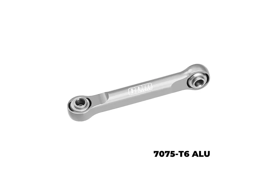 A silver GPM Racing aluminium steering link with ball ends, shown against a white background.