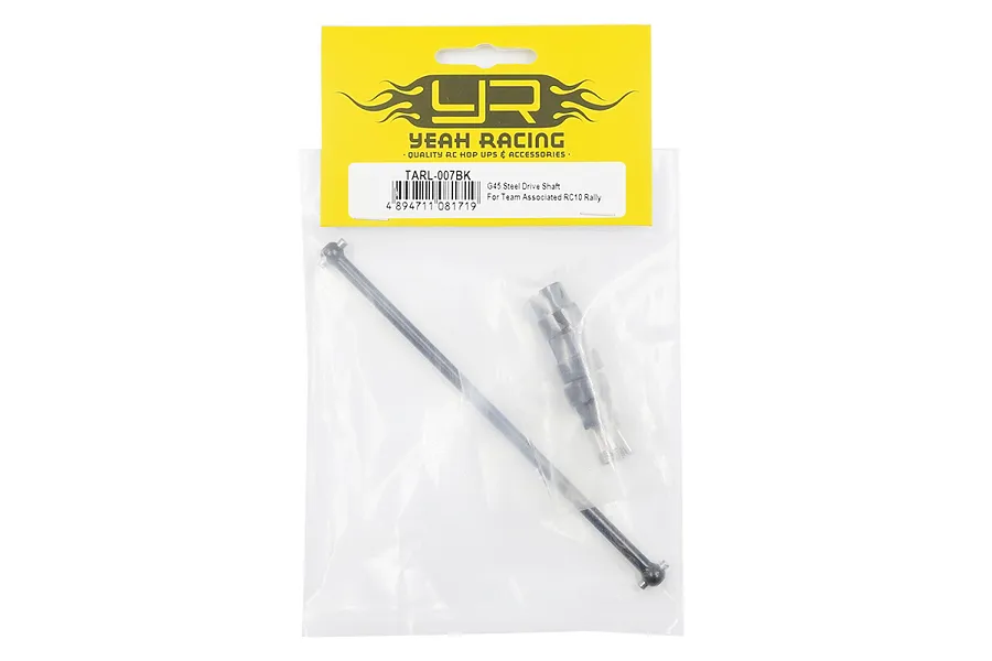 Yeah Racing TARL-007BK steel driveshaft and input cup set in original yellow and white retail packaging.