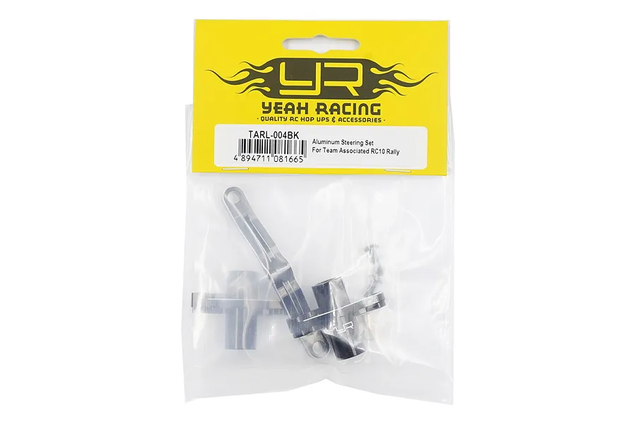 Yeah Racing Aluminium Steering Assembly Set in original yellow and clear plastic packaging.