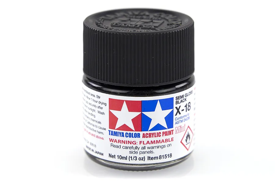 Tamiya X-18 Semi-Gloss Black Gloss Acrylic Paint 10ml image 14208