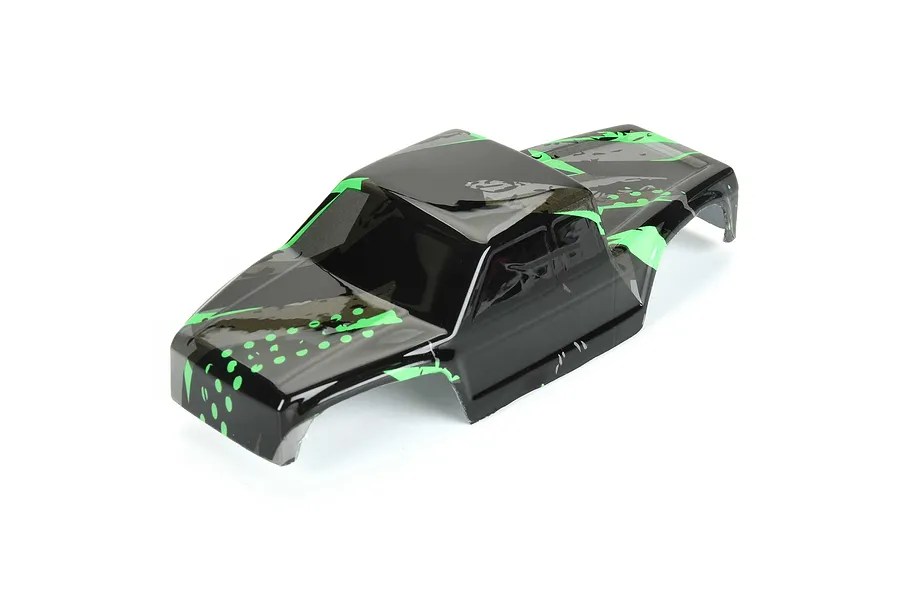 Pro-Line Coyote RC body shell with a black and green tear design on a white background.