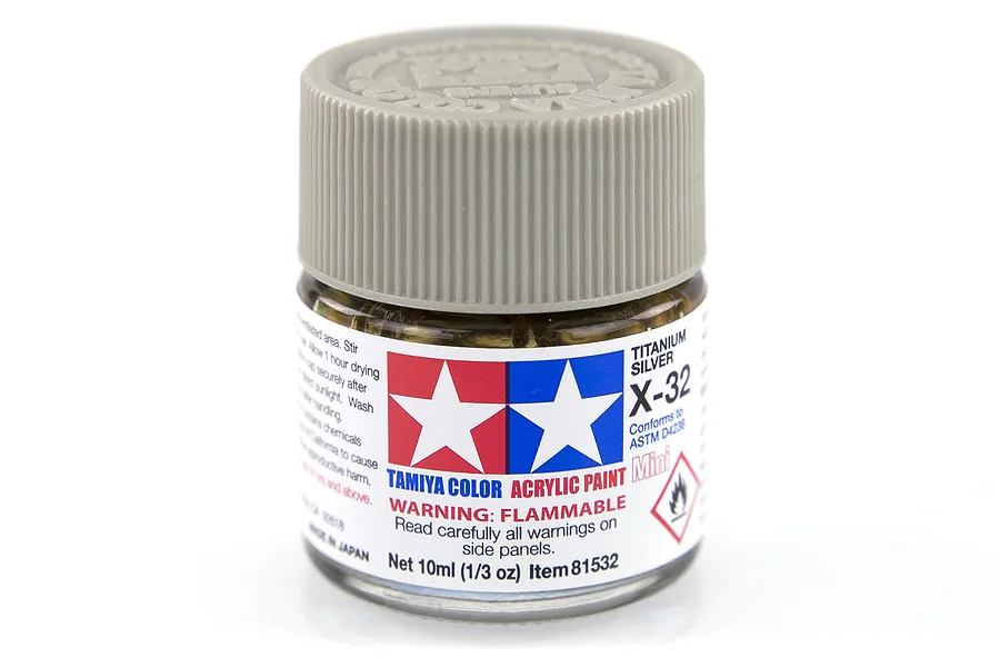Tamiya X-32 Titanium Silver Gloss Acrylic Paint 10ml image 14217