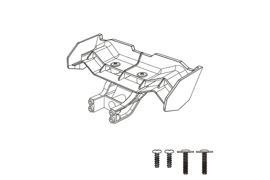 A black and white line drawing of an MJX RC rear wing assembly with four included screws.