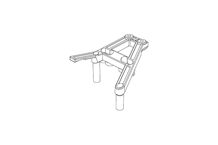 A black and white line drawing of an MJX RC front brace spare part, showing its structural shape and mounting posts.