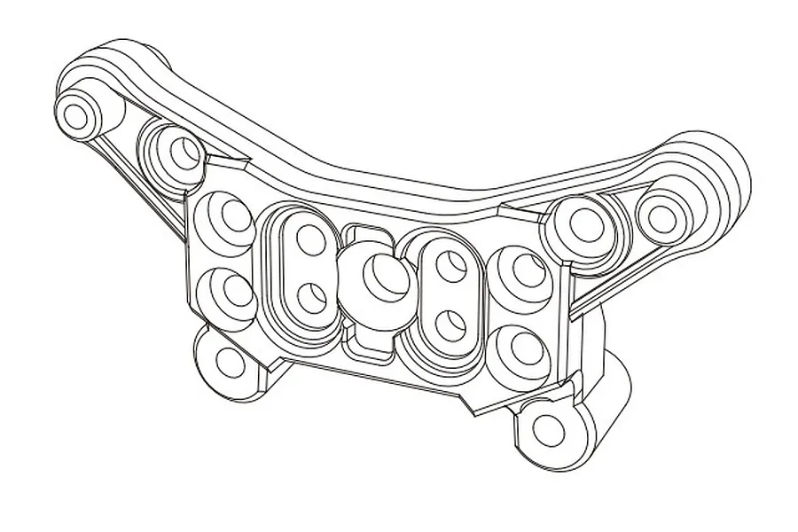 A black and white line drawing of an MJX RC rear shock tower spare part.