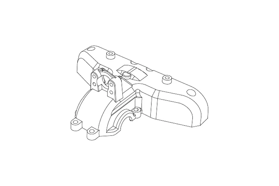 A black and white line drawing of an MJX RC rear upper gearbox cover spare part.