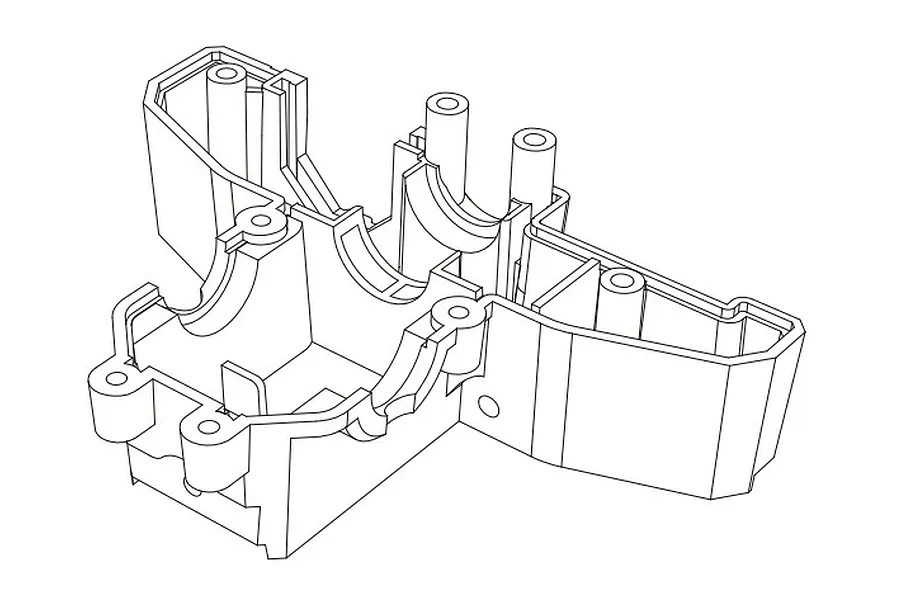 A black and white line drawing of an MJX RC rear lower bulkhead spare part.