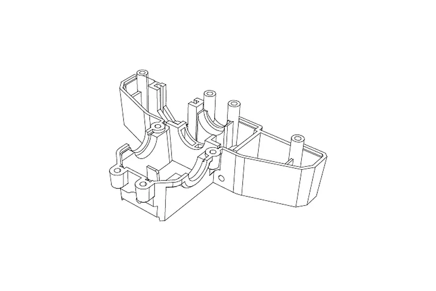 A black and white line drawing of an MJX RC front lower gear cover spare part.