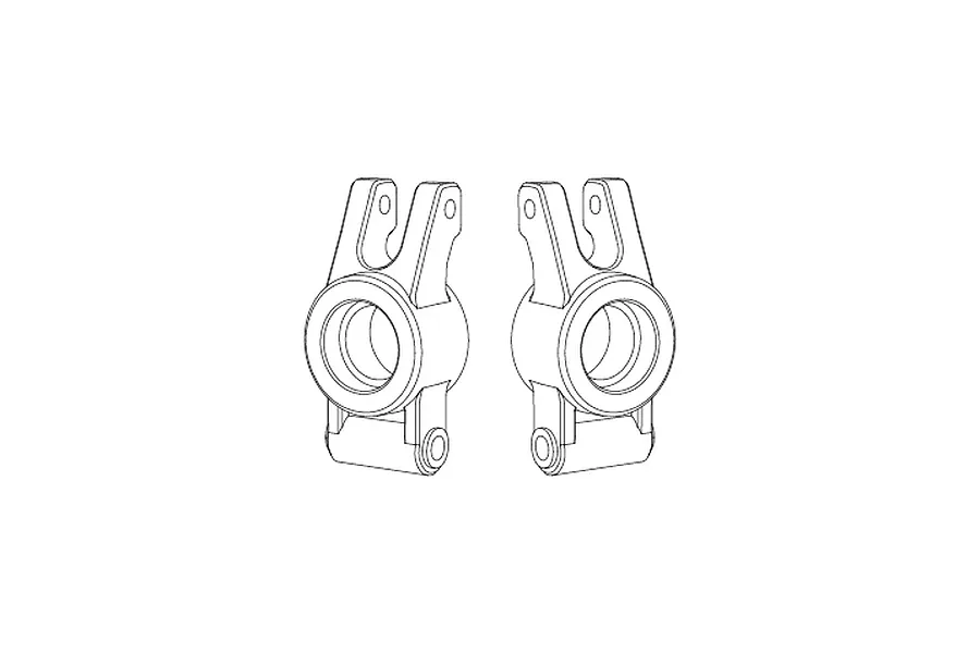 A line drawing illustration of two symmetrical RC car rear hub carriers shown side-by-side.