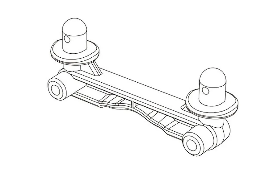A black and white line drawing of an MJX RC front body post spare part, showing the mounting bracket and two vertical posts.