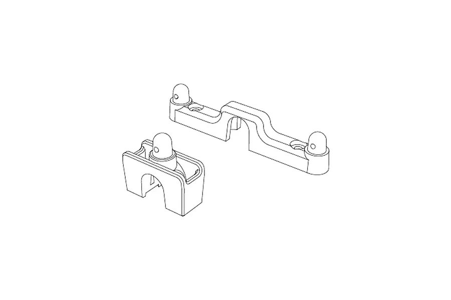 A line drawing illustration of two black plastic chassis cover mounting brackets for an MJX RC vehicle.