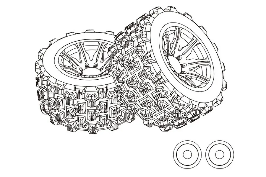MJX RC All Terrain Tyres on Black Rims - Glued Wheels 2Pcs image 1