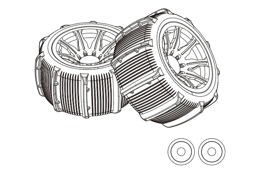 MJX RC 1/14 Paddle Tyres on Black Rims - Glued Wheels 2Pcs image 142206