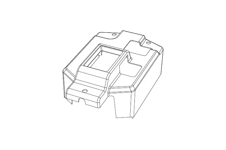 A black and white line drawing of an MJX RC dust proof chassis cover showing its structural shape and mounting points.
