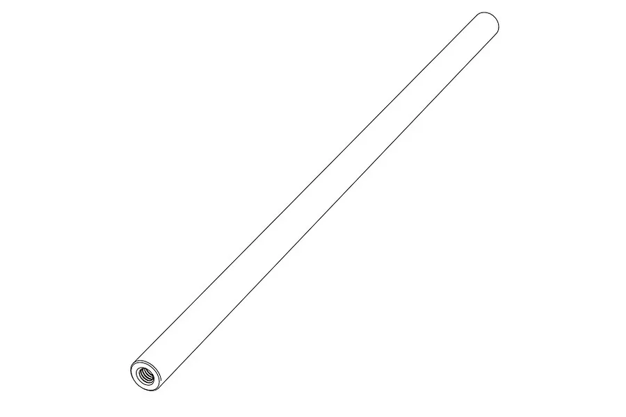 A line drawing of a long, thin cylindrical metal rod with a threaded hole at one end, representing an RC centre brace.