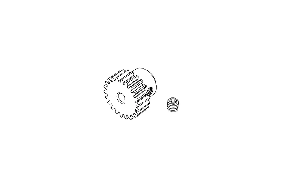 A line drawing of an MJX RC pinion gear with a separate grub screw shown on a white background.