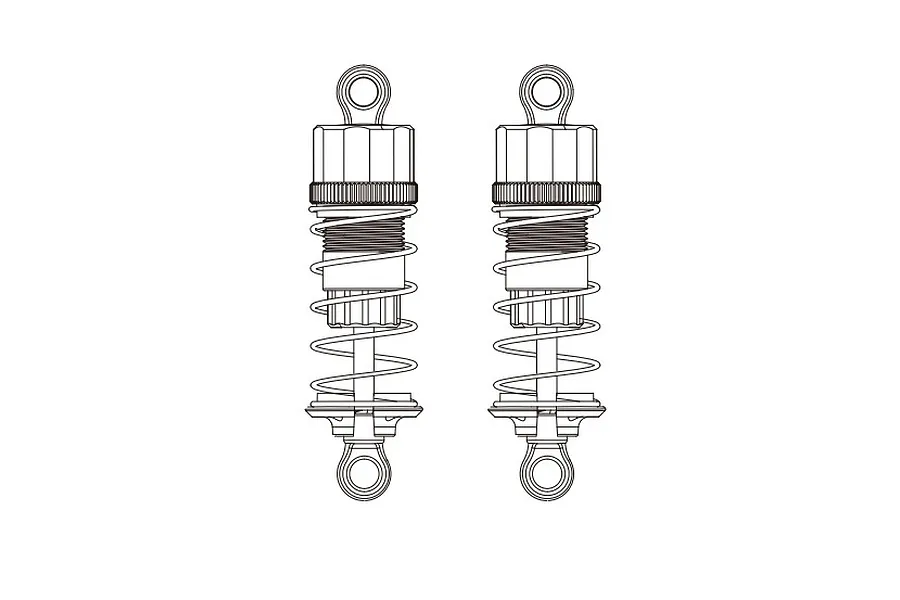 A technical line drawing showing two identical RC car shock absorbers side by side.