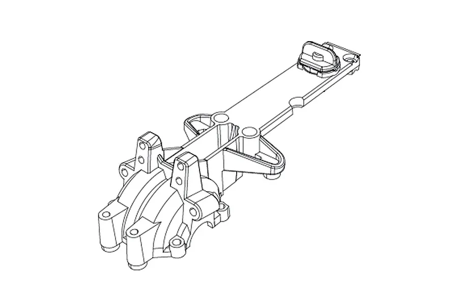 Line drawing of an MJX RC front upper gearbox cover and top deck spare part.