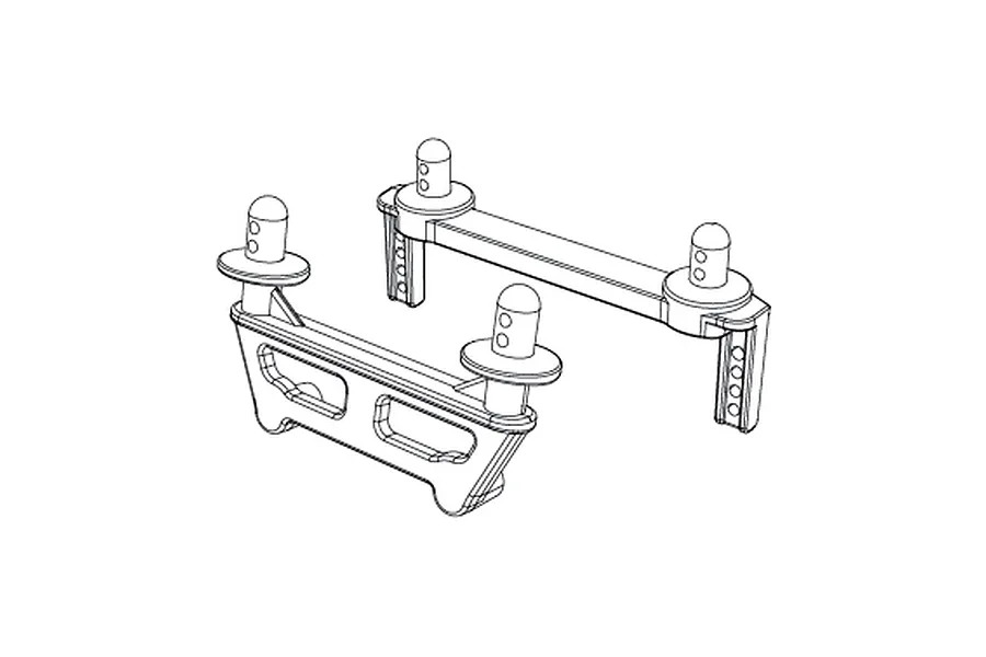 A black and white line drawing illustration of two RC car body mount sets, each featuring a horizontal bar with two vertical posts.