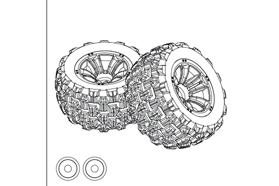 MJX RC 1/16 Truggy Tyres on Black Rims - Glued Wheels 2Pcs image 142258