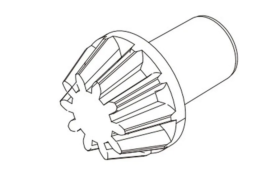 A black and white line drawing of a bevel gear component for an RC vehicle.