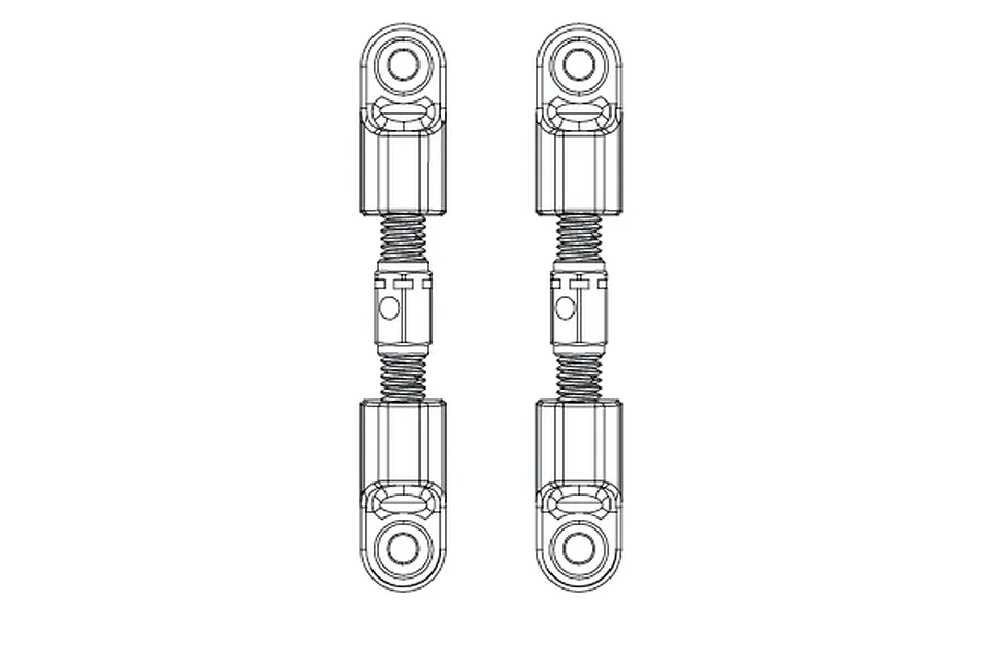 A technical line drawing of two adjustable RC turnbuckles shown side by side against a white background.