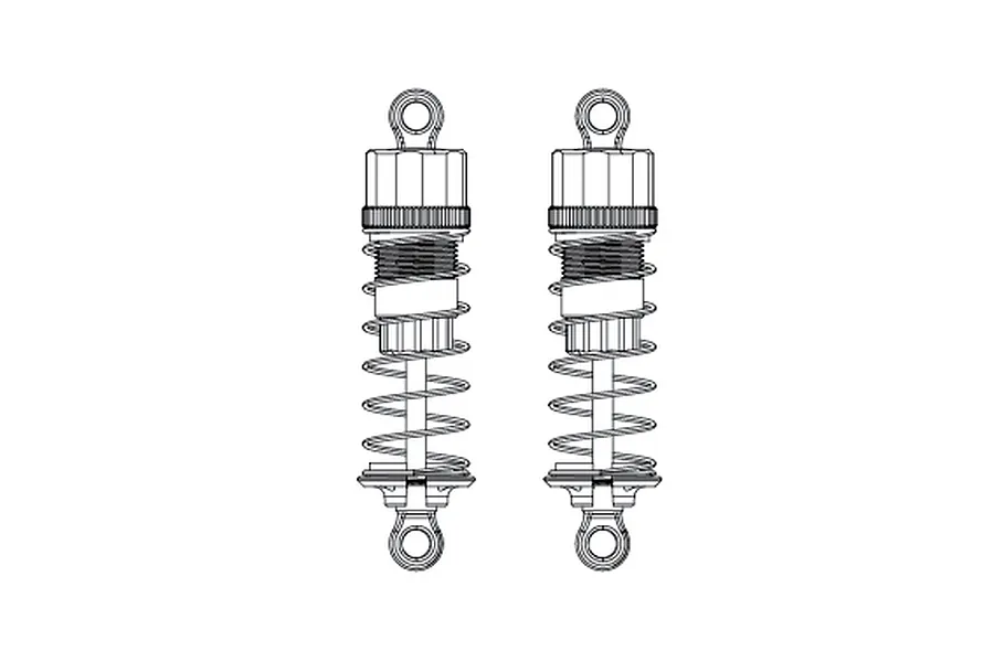 A line drawing illustration of two identical RC car shock absorbers side by side on a white background.