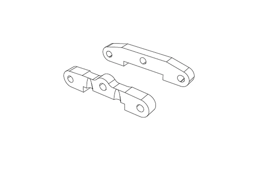 A line drawing illustration of two MJX RC suspension arm pin braces for RC vehicles.