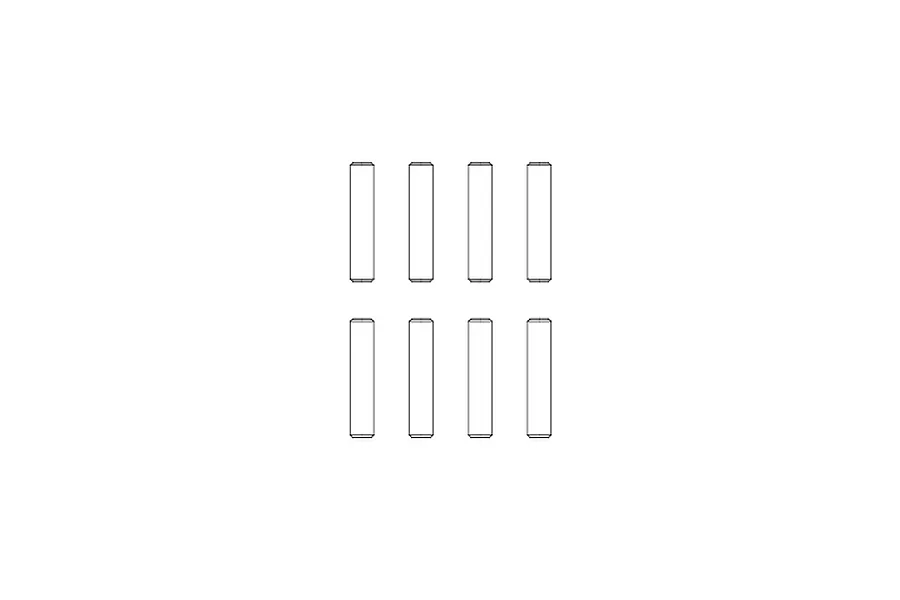 A top-down view of eight identical small metal axle pins arranged in two rows of four on a white background.