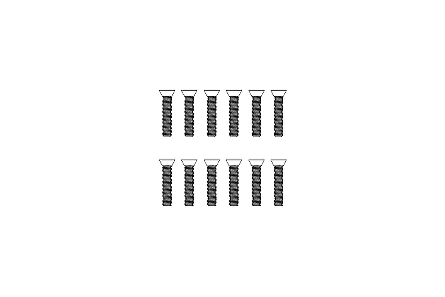 A technical line drawing showing twelve identical countersunk head screws arranged in two rows of six.