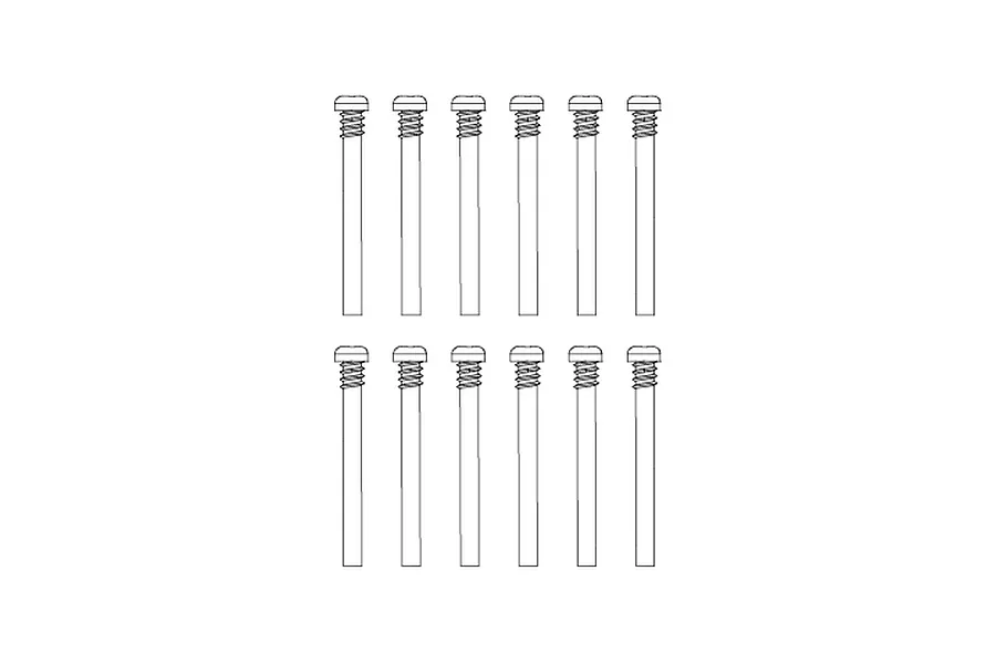 A technical line drawing showing twelve identical button head screws with partial threads arranged in two rows of six.