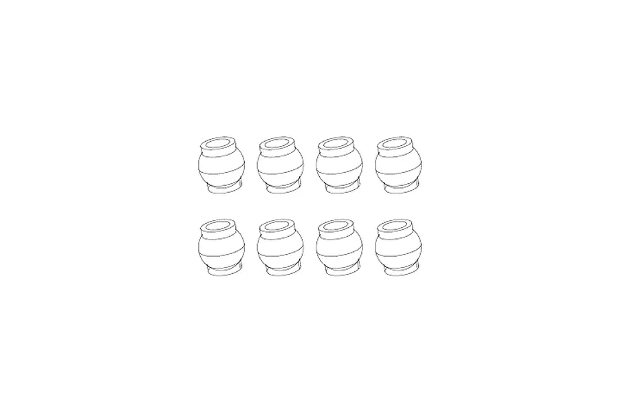 A line drawing illustration showing eight identical RC pivot balls arranged in two rows of four against a white background.