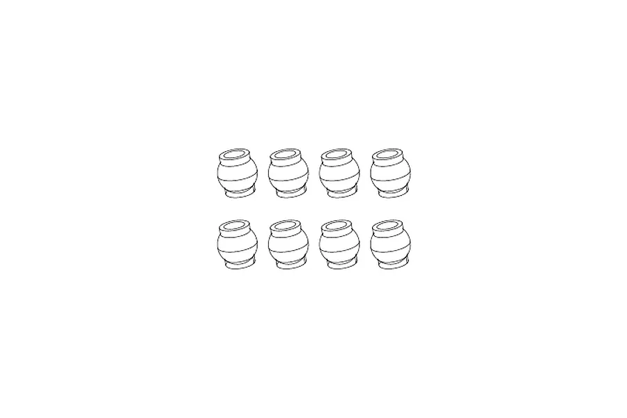 A line drawing of eight identical RC pivot balls arranged in two rows of four on a white background.