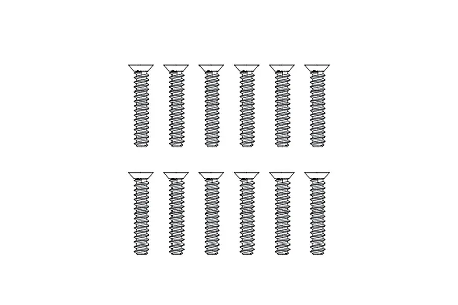 A digital line drawing showing twelve identical countersunk head screws arranged in two rows of six.