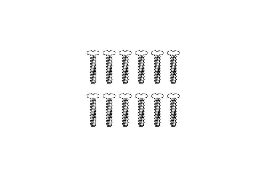 A line drawing illustration showing twelve identical button head screws arranged in two rows of six.