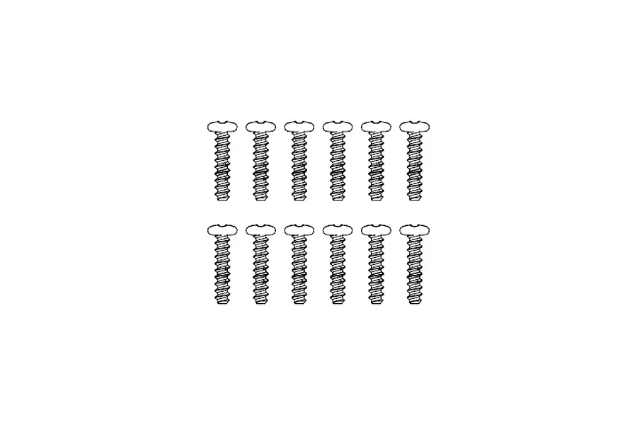 A line drawing illustration showing twelve identical button head screws arranged in two rows of six.