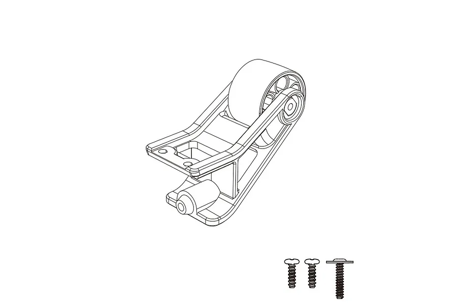 A black and white line drawing of an MJX RC wheelie bar assembly with three small screws shown below it.