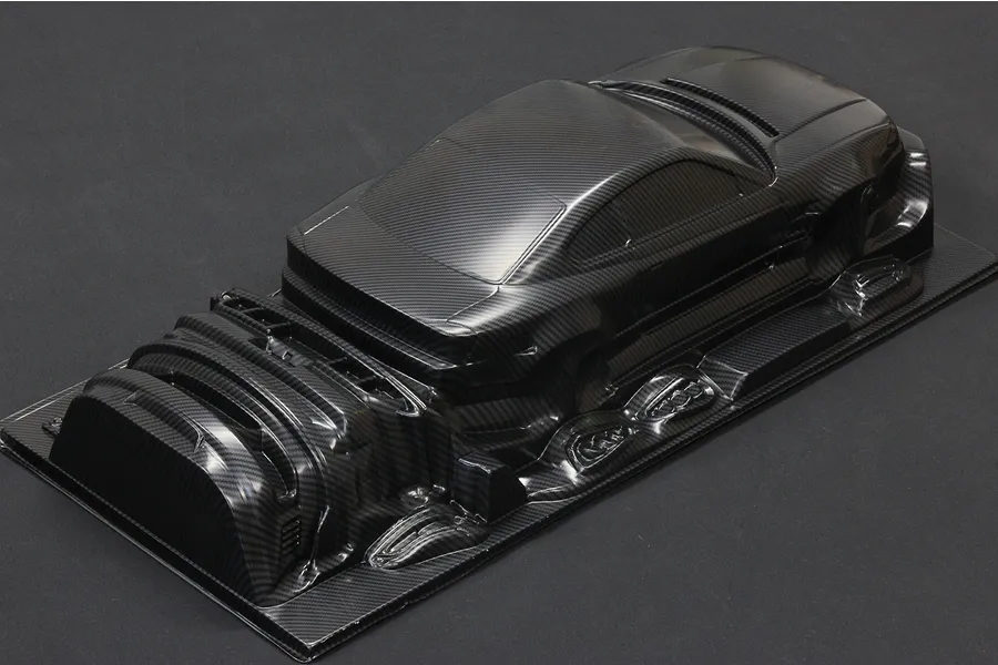 Pandora RC 1/10 Nissan S15 Silvia Raijin Thunder God body shell in a carbon fiber finish, shown as a vacuum-formed sheet.