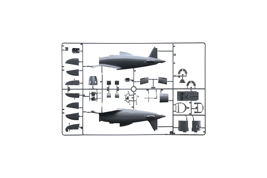 A grey plastic sprue containing various model aircraft parts for an Italeri 1/32 scale Macchi MC.200 Saetta fighter kit.