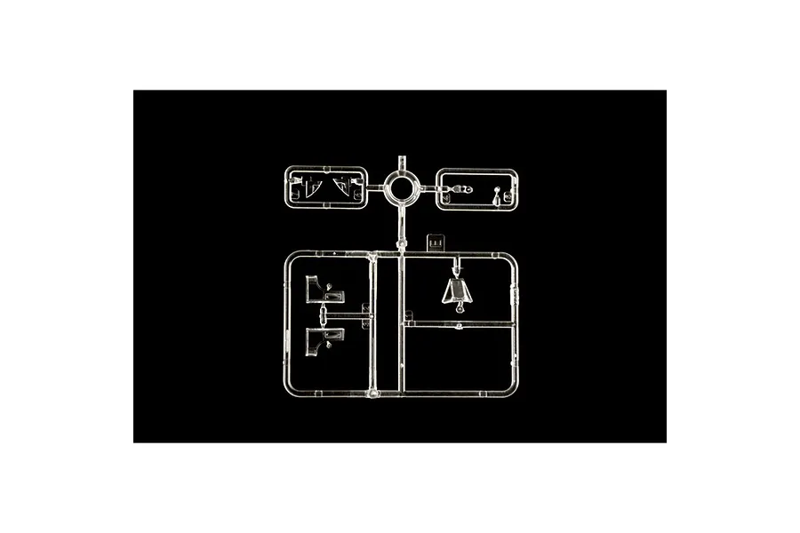 A clear plastic sprue containing canopy and cockpit parts for an Italeri 1/32 scale model aircraft kit.