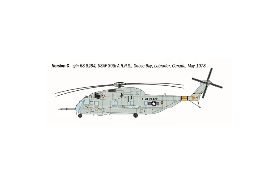 A side-profile digital illustration of a US Air Force HH-53C helicopter in light grey livery, labeled as Version C.