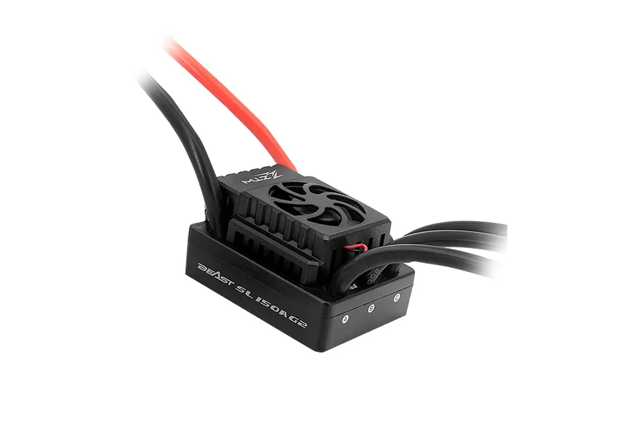 ZTW Beast SL 150A G2 brushless electronic speed controller with cooling fan and thick black and red wiring.