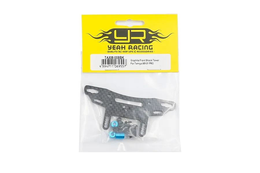 Yeah Racing carbon fibre front shock tower for Tamiya XM-01 PRO in original retail packaging with mounting hardware.
