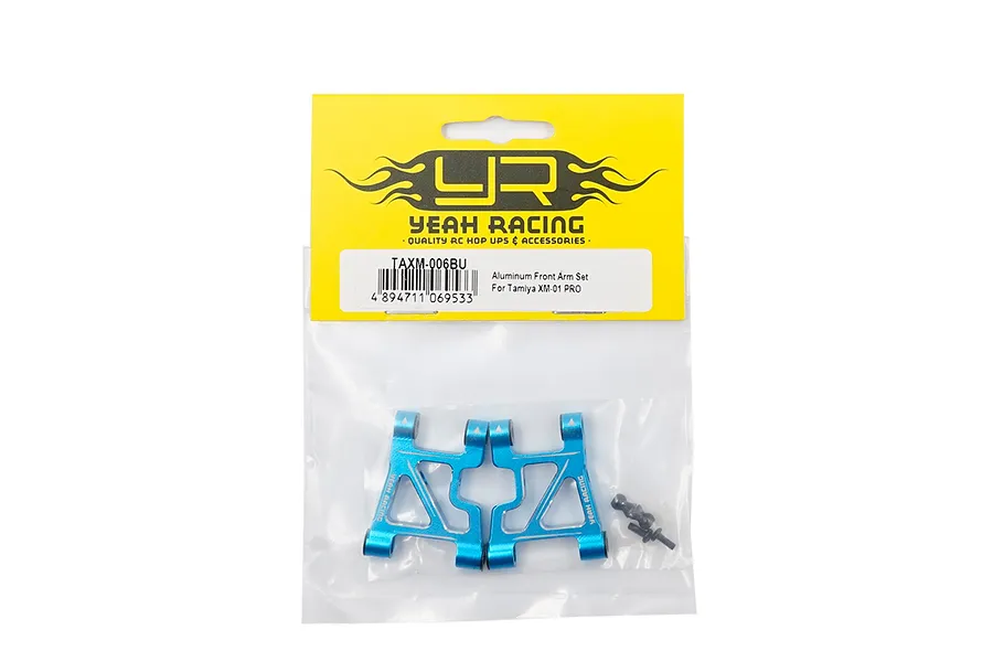 Yeah Racing blue aluminium front suspension arms in original retail packaging for Tamiya XM-01 PRO.