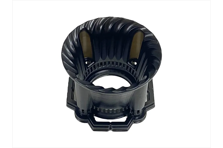 A black plastic Pandora RC spiral air funnel accessory for RC car body shells against a white background.