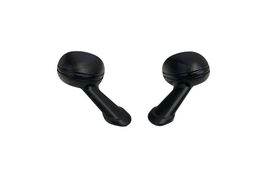 A pair of black 1/10 scale fender mirrors for RC car bodies by Pandora RC.