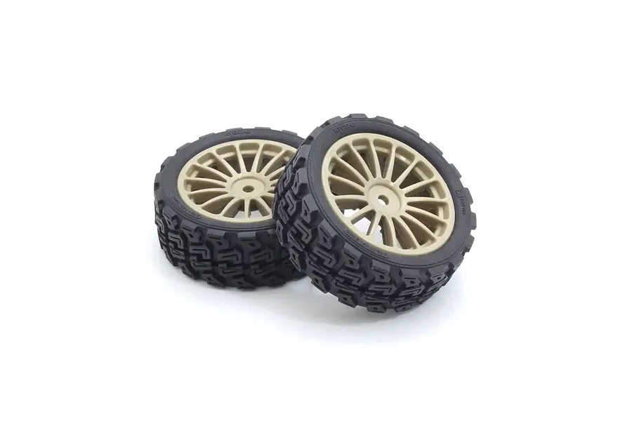 Kyosho 15 Spoke Gold Rim on Rally Tyres 2Pcs - Glued Wheels image 144265