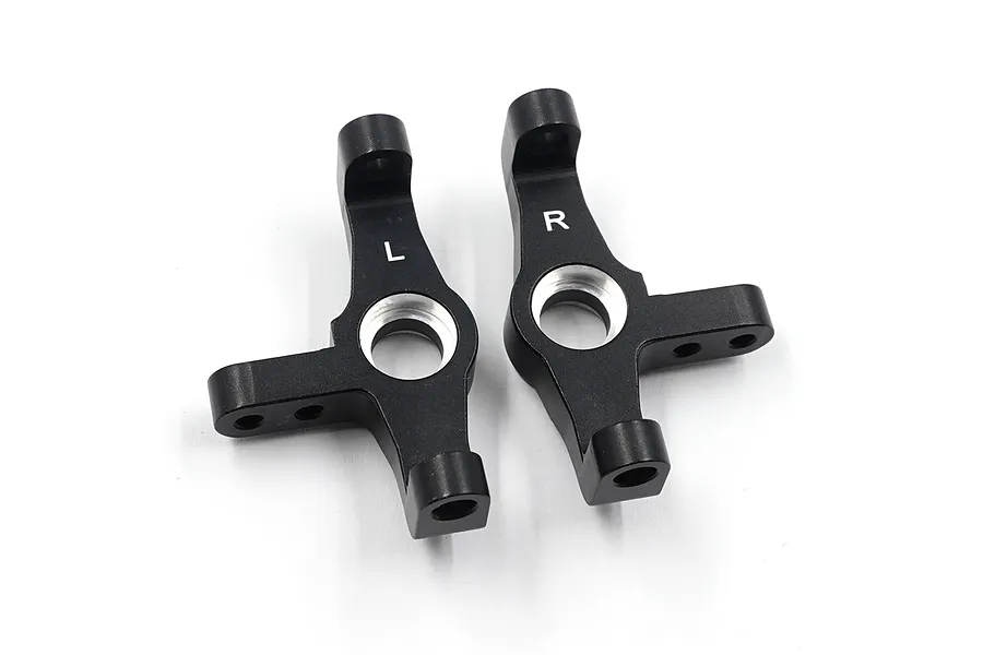 Two black aluminium RC C-hub carriers marked with L and R for left and right sides, shown on a white background.