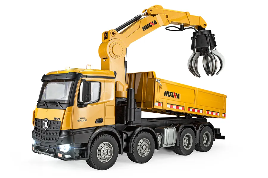 HuiNa 1538 RC Dump Truck Electric 8WD 1/14 Scale RTR with Crane - Yellow image 144507