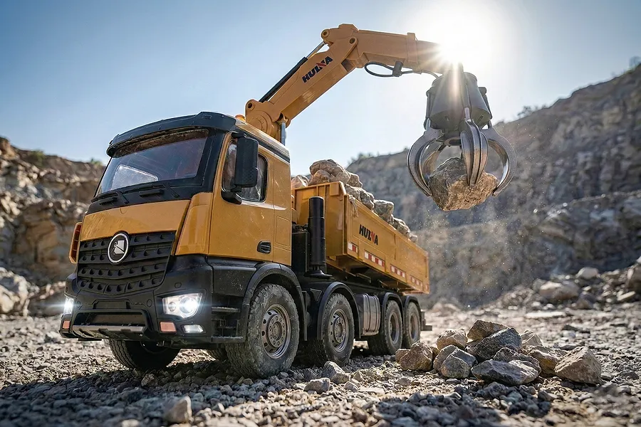 HuiNa 1538 RC Dump Truck Electric 4WD 1/14 Scale RTR with Crane - Yellow image 144514